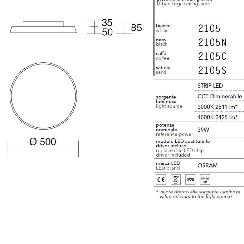 Plafoniere Moderne-IsyLuce plafoniera led 39w 3000k 4000k dimmerabile bianca rotonda