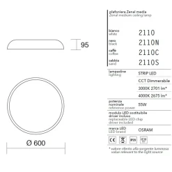 Plafoniere Moderne-IsyLuce zenal plafoniera led 3000k 4000k dimmerabile tonda