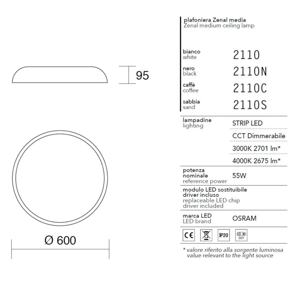 Plafoniere Moderne-IsyLuce zenal plafoniera nera led 55w 3000k 4000k dimmerabile