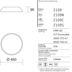 Plafoniere Moderne-IsyLuce zenal plafoniera per cucina led 3000k 4000k dimmerabile nera rotonda