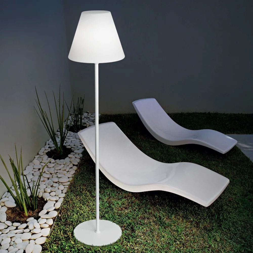 Lampade Da Esterno Giardino-Ideal Lux Itaca pt1 piantana da esterno paralume cono bianca