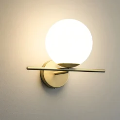 Applique Da Parete-Miloox Jugen applique da interno oro sfera vetro bianco