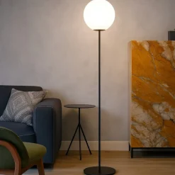 Lampade Da Terra-Miloox Jugen piantana nera moderna sfera bianca