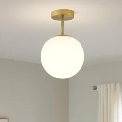 Plafoniere Moderne-Miloox Jugen plafoniera moderna oro ottone sfera vetro bianco