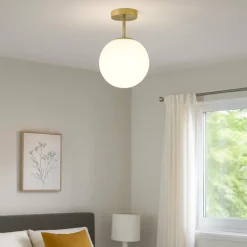 Plafoniere Moderne-Miloox Jugen plafoniera moderna oro ottone sfera vetro bianco