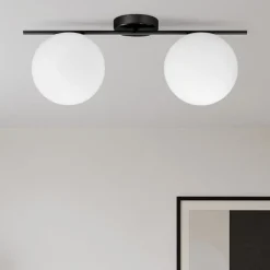 Plafoniere Moderne-Miloox Jugen plafoniera nera moderna doppia sfera vetro