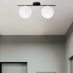 Plafoniere Moderne-Miloox Jugen plafoniera nera moderna doppia sfera vetro