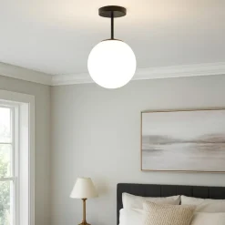 Plafoniere Moderne-Miloox Jugen plafoniera per camera da letto nera boccia vetro bianco