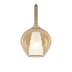 Lampade A Sospensione-Ideal Lux Kalique sp1-1 d28 lampada a sospensione vetro ambra per cucina