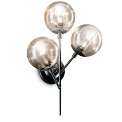 Applique Da Parete-Ideal Lux Kepler lampade da parete metallo nero tre sfere vetro ambrato