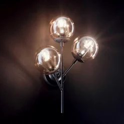 Applique Da Parete-Ideal Lux Kepler lampade da parete metallo nero tre sfere vetro ambrato