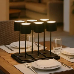 Lampade Da Tavolino Esterno-Selezionato da Mazzolaluce Kit 6 lampade da tavolo senza fili nero portatili per esterno ristorante