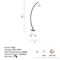 Lampade Da Terra-Ondaluce Lampada ad arco nera tenua led 54w 3000k dimmerabile