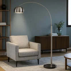 Lampade Da Terra-Selezionato da Mazzolaluce Lampada ad arco parabola cupola nickel base effetto marmo h200 cm