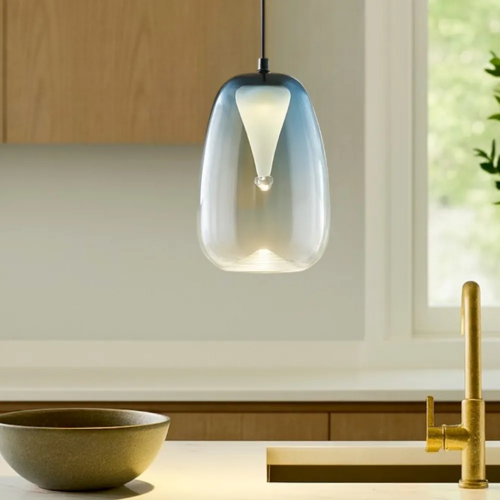 Lampade A Sospensione-Selezionato da Mazzolaluce Lampada a sospensione blu da cucina in vetro led 3000k design moderna