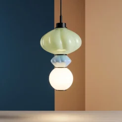 Lampade A Sospensione-Selezionato da Mazzolaluce Lampada a sospensione ceramica colorata led 3000k vetro verde blu