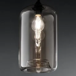 Lampade A Sospensione-Fabas Luce Lampada a sospensione cilindro in vetro fume silo