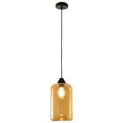 Lampade A Sospensione-Fabas Luce Lampada a sospensione cilindro di vetro ambra silo
