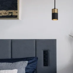 Lampade A Sospensione-Selezionato da Mazzolaluce Lampada a sospensione cilindro nero oro pendente comodino