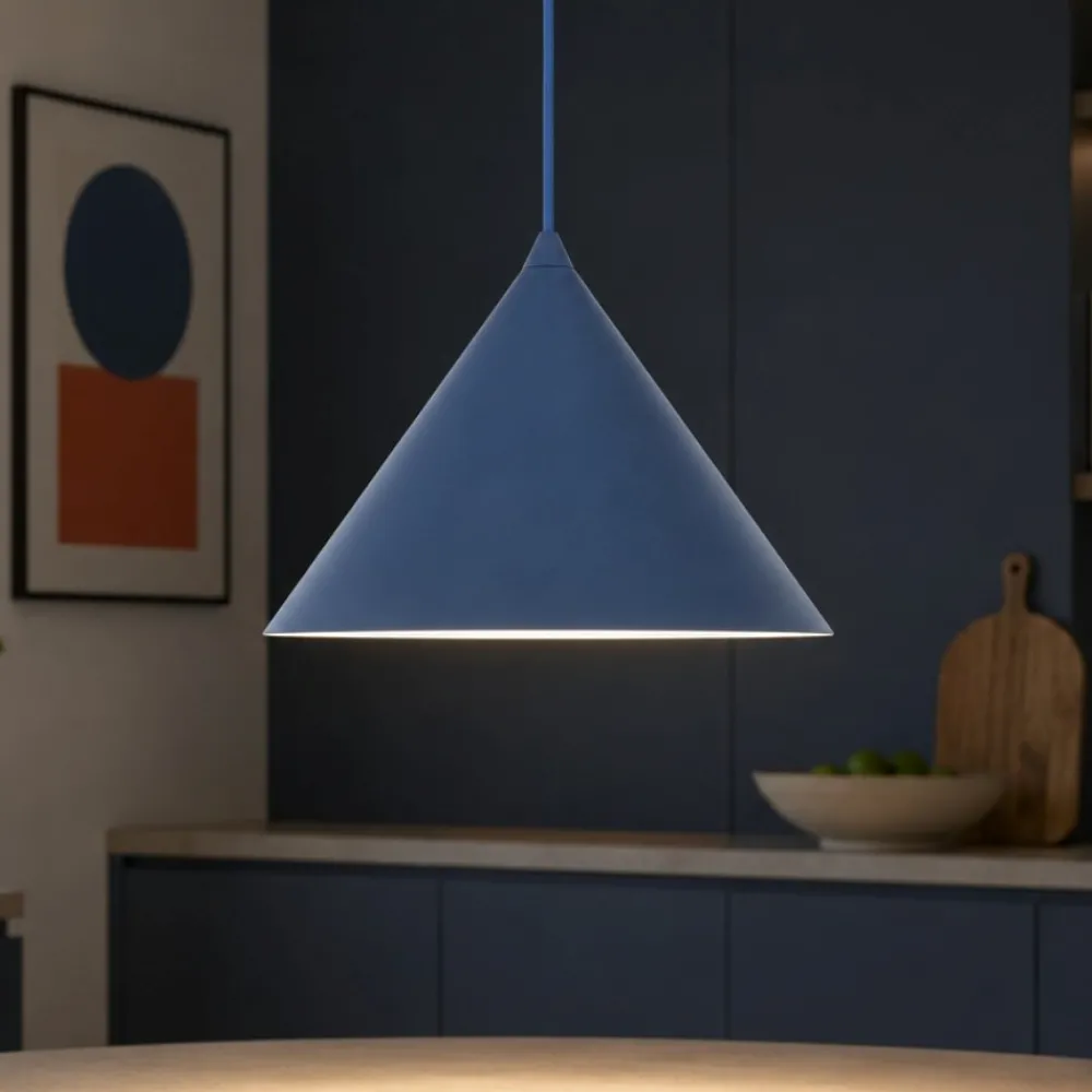 Lampade A Sospensione-Selezionato da Mazzolaluce Lampada a sospensione 26 cm cono metallo blu per cucina moderna