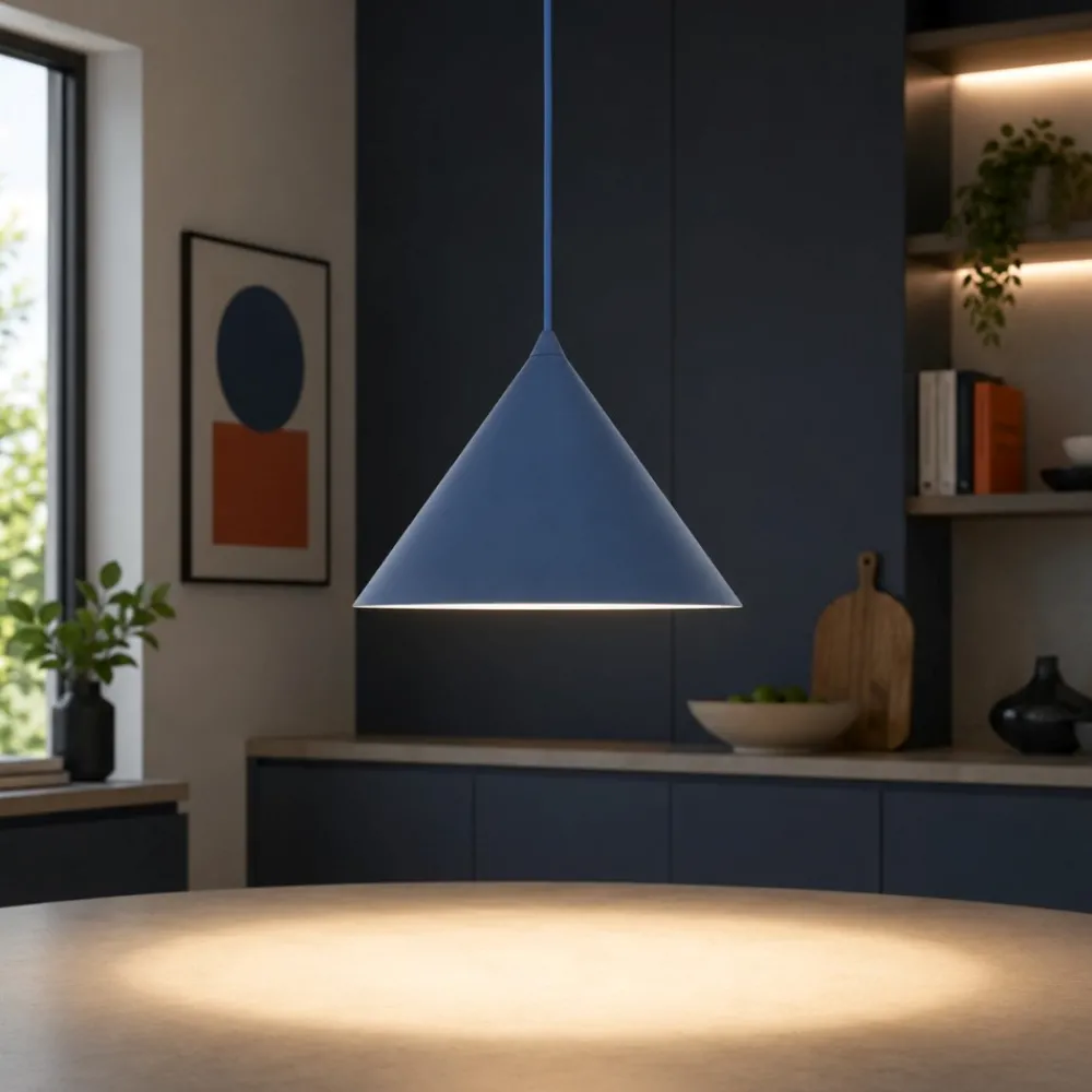 Lampade A Sospensione-Selezionato da Mazzolaluce Lampada a sospensione 26 cm cono metallo blu per cucina moderna