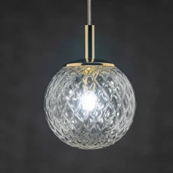 Lampade A Sospensione-Selezionato da Mazzolaluce Lampada a sospensione 14 cm oro sfera di vetro trasparente rigato