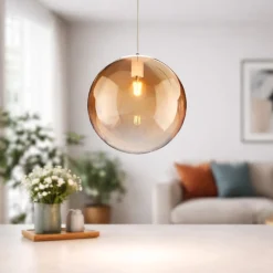 Lampade A Sospensione-Selezionato da Mazzolaluce Lampada a sospensione 20cm sfera vetro ambra sfumato top light