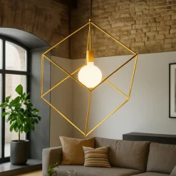 Lampade A Sospensione-Perenz Illuminazione Lampada a sospensione cubo in metallo oro per isola perenz