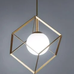 Lampade A Sospensione-Perenz Illuminazione Lampada a sospensione cubo in metallo oro per isola perenz