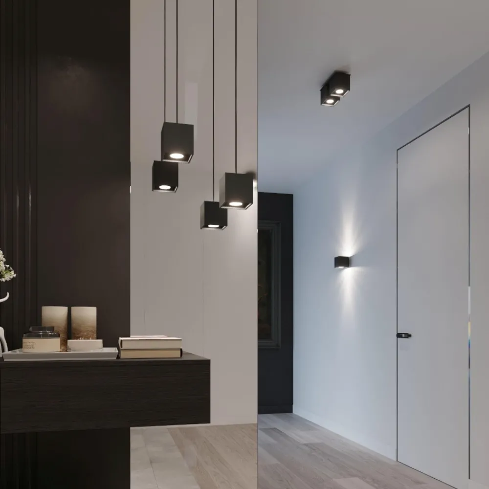 Lampade A Sospensione-Selezionato da Mazzolaluce Lampada a sospensione cubo nero moderna