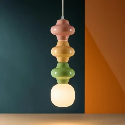 Lampade A Sospensione-Selezionato da Mazzolaluce Lampada a sospensione di ceramica rosa giallo verde per cucina moderna