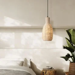 Lampade A Sospensione-Selezionato da Mazzolaluce Lampada a sospensione di rattan per comodino camera da letto corda sabbia