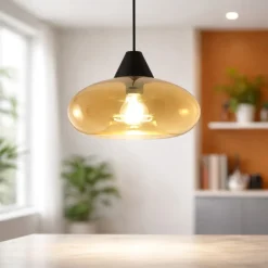 Lampade A Sospensione-Fabas Luce Lampada a sospensione di vetro ambra design elea