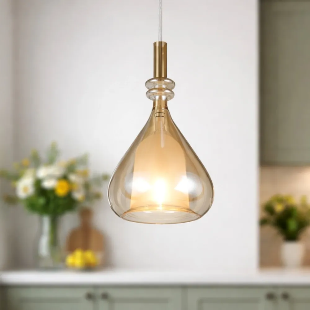 Lampade A Sospensione-Selezionato da Mazzolaluce Lampada a sospensione di vetro ambra trasparente moderna