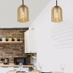 Lampade A Sospensione-Selezionato da Mazzolaluce Lampada a sospensione doppio vetro ambra trasparente per isola cucina