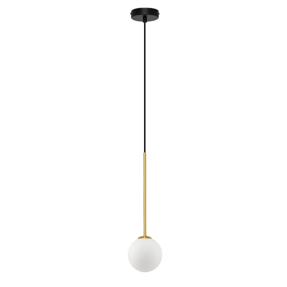 Lampade A Sospensione-Selezionato da Mazzolaluce Lampada a sospensione dorata sfera vetro bianco