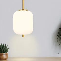 Lampade A Sospensione-Selezionato da Mazzolaluce Lampada a sospensione dorata vetro bianco