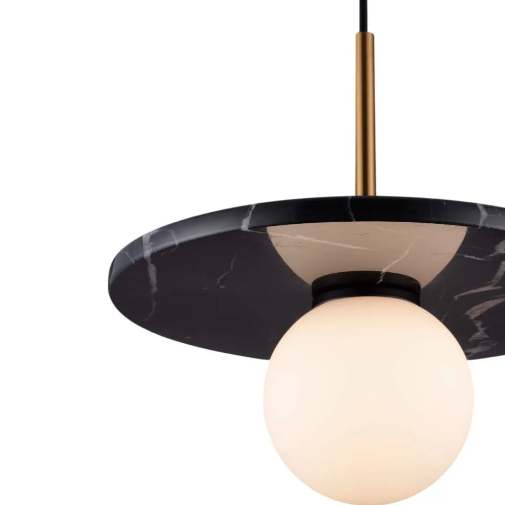 Lampade A Sospensione-Selezionato da Mazzolaluce Lampada a sospensione dor disco marmo nero con sfera di vetro