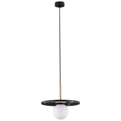 Lampade A Sospensione-Selezionato da Mazzolaluce Lampada a sospensione dor disco marmo nero con sfera di vetro