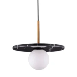 Lampade A Sospensione-Selezionato da Mazzolaluce Lampada a sospensione dor disco marmo nero con sfera di vetro