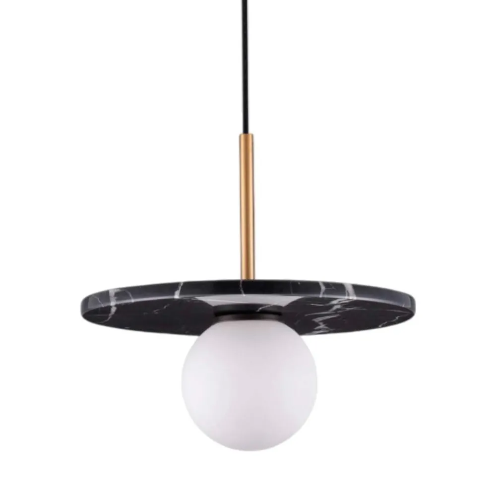 Lampade A Sospensione-Selezionato da Mazzolaluce Lampada a sospensione dor disco marmo nero con sfera di vetro