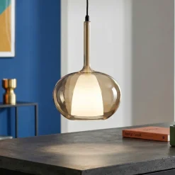 Lampade A Sospensione-Fabas Luce Lampada a sospensione edolo sfera in vetro ambra