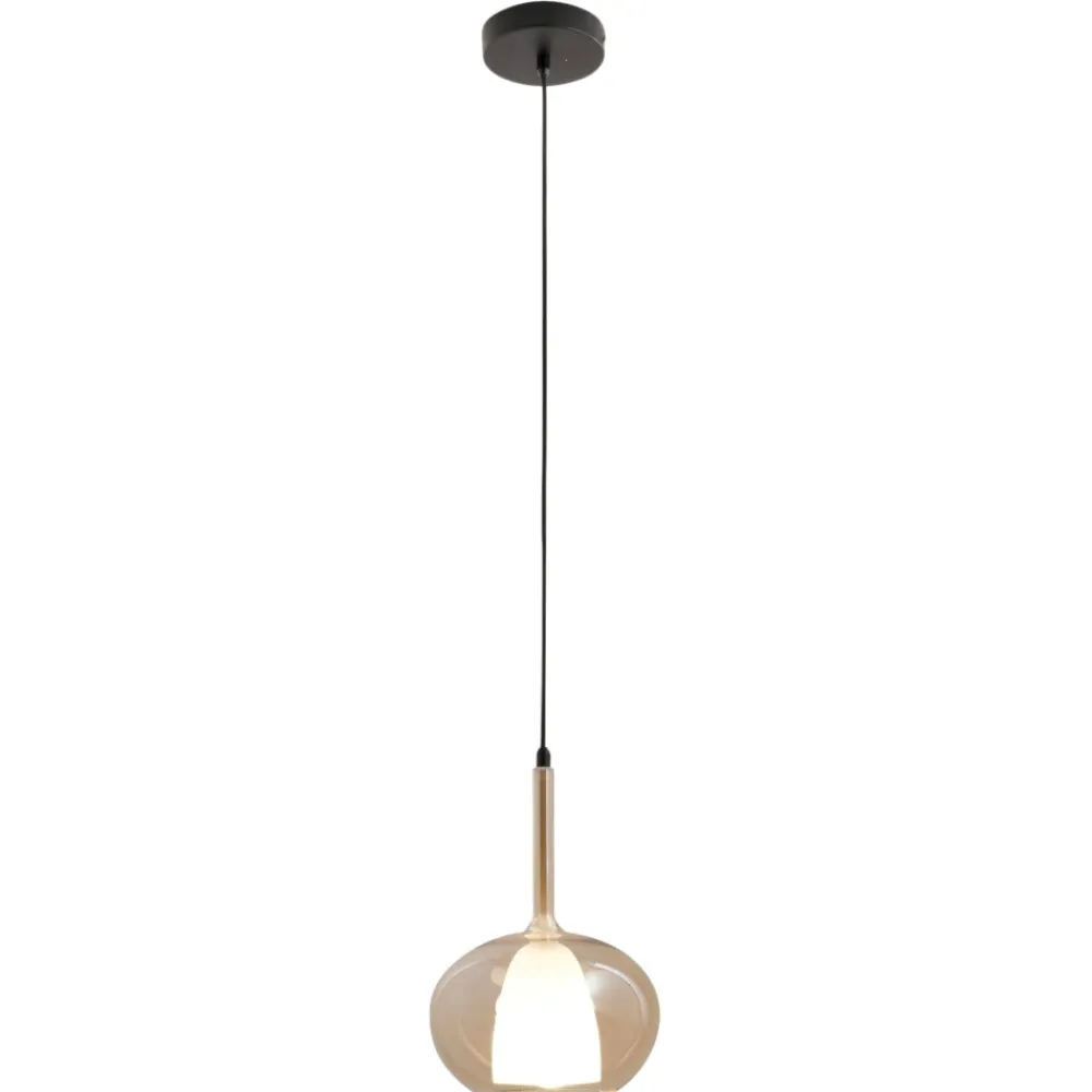 Lampade A Sospensione-Fabas Luce Lampada a sospensione edolo sfera in vetro ambra