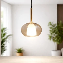 Lampade A Sospensione-Fabas Luce Lampada a sospensione edolo sfera in vetro ambra