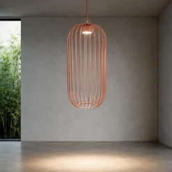Lampade A Sospensione-Selezionato da Mazzolaluce Lampada a sospensione gabbia di metallo rosso mattone design moderno