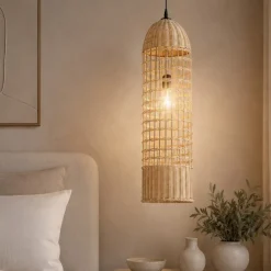 Lampade A Sospensione-Selezionato da Mazzolaluce Lampada a sospensione in rattan naturale intrecciato per comodino camera da letto