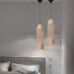 Lampade A Sospensione-Selezionato da Mazzolaluce Lampada a sospensione in rattan naturale intrecciato per comodino camera da letto