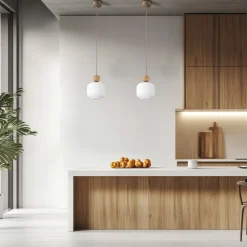 Lampade A Sospensione-Selezionato da Mazzolaluce Lampada a sospensione inserti in legno vetro bianco