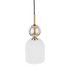 Lampade A Sospensione-Selezionato da Mazzolaluce lampada a sospensione in vetro bianco sfera ambra stile contemporaneo