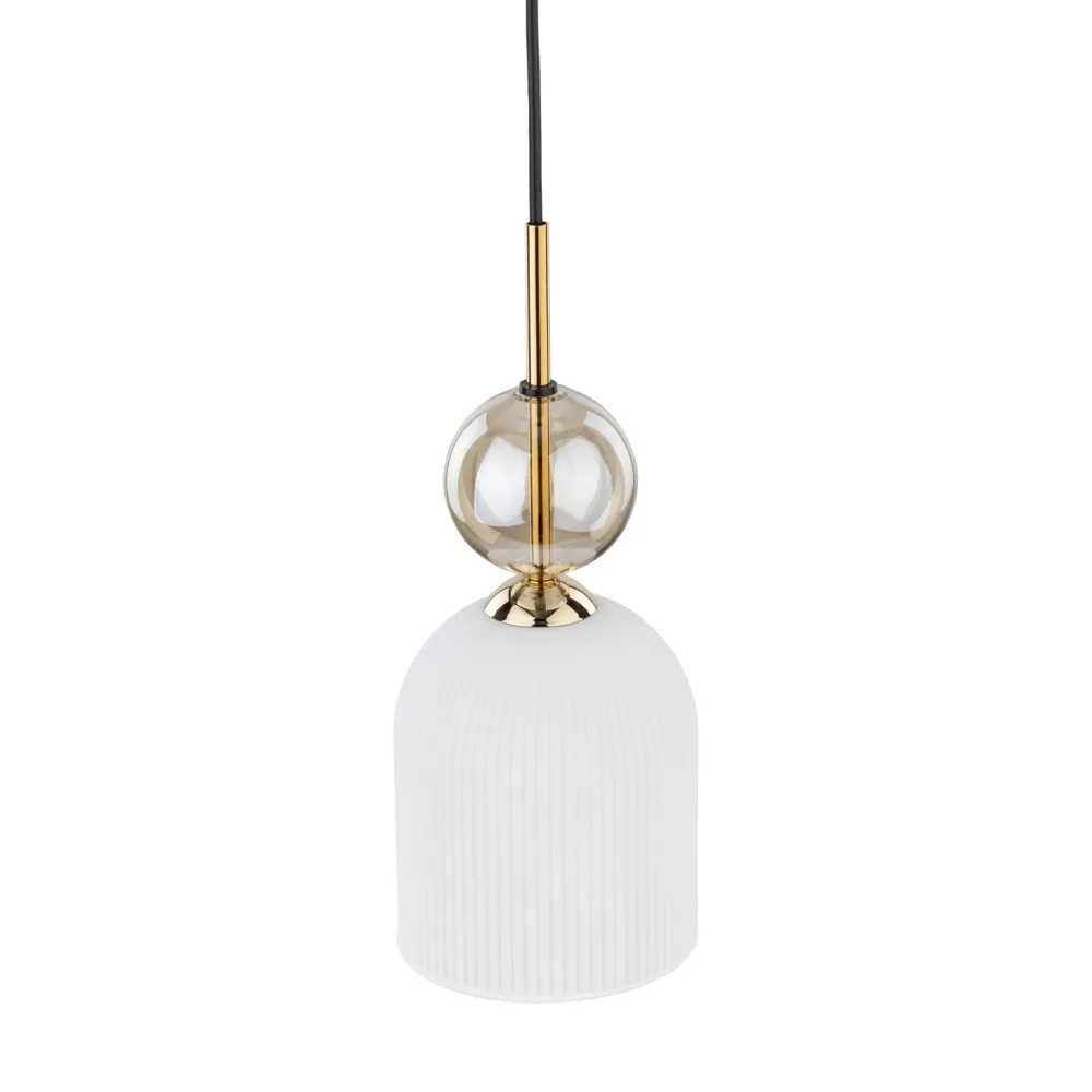Lampade A Sospensione-Selezionato da Mazzolaluce lampada a sospensione in vetro bianco sfera ambra stile contemporaneo